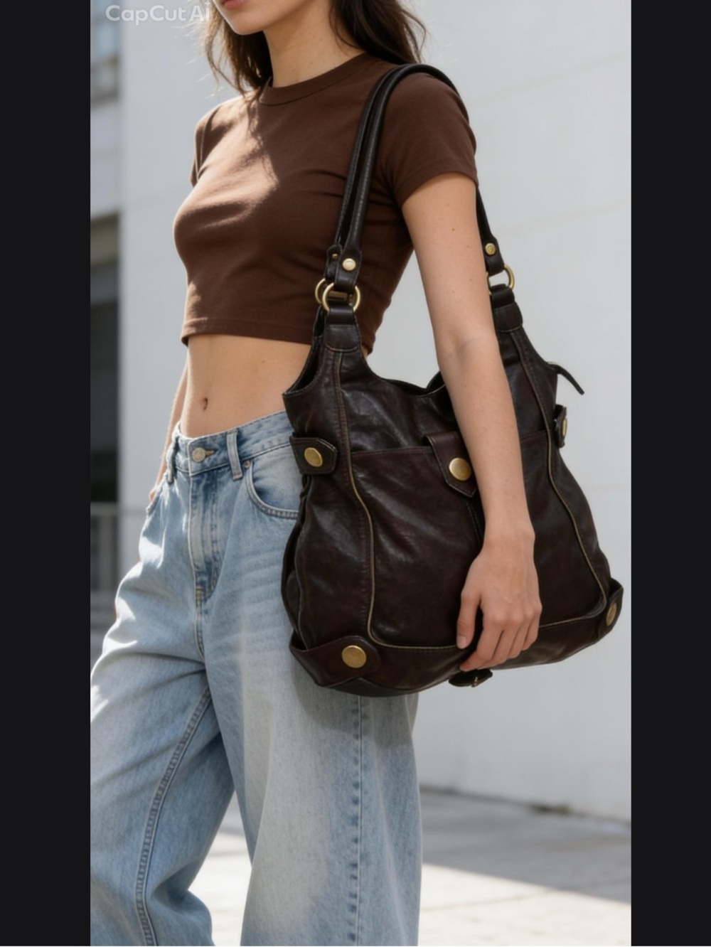 Unzip to expand! ACP High End Chocolate Brown Genuine Leather Bag!